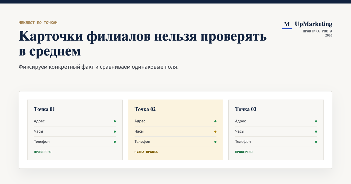 Сравнение одинаковых полей карточек трех филиалов